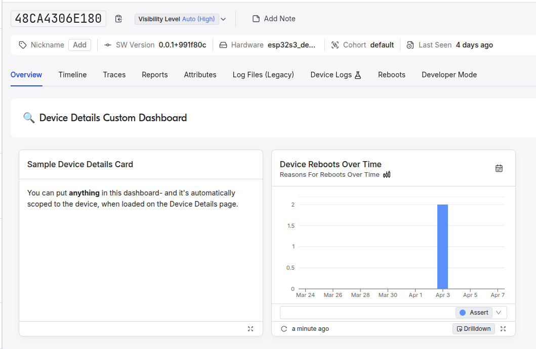 Custom device overview with embedded dashboard