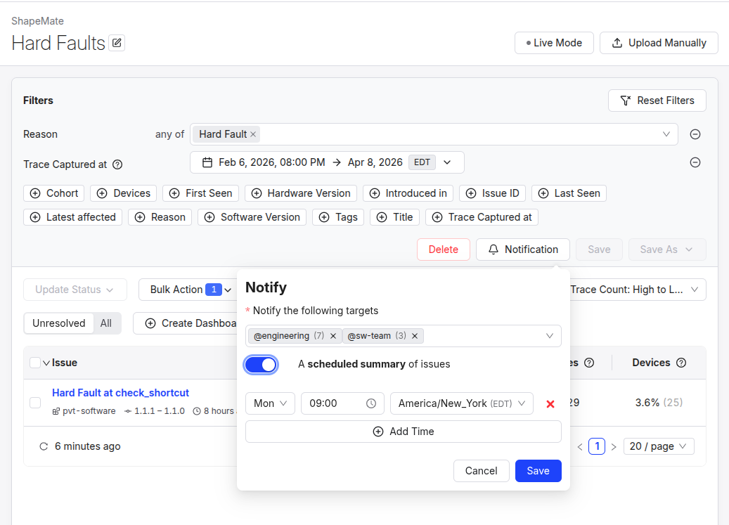 Saved issue search email digest settings