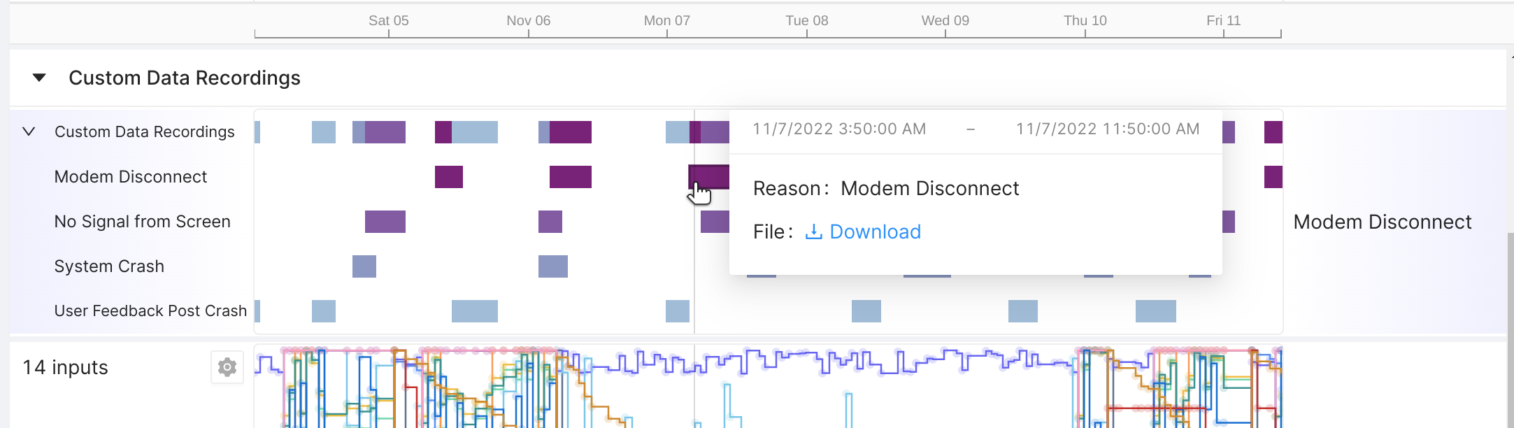 Screenshot showing basic custom data recording use case