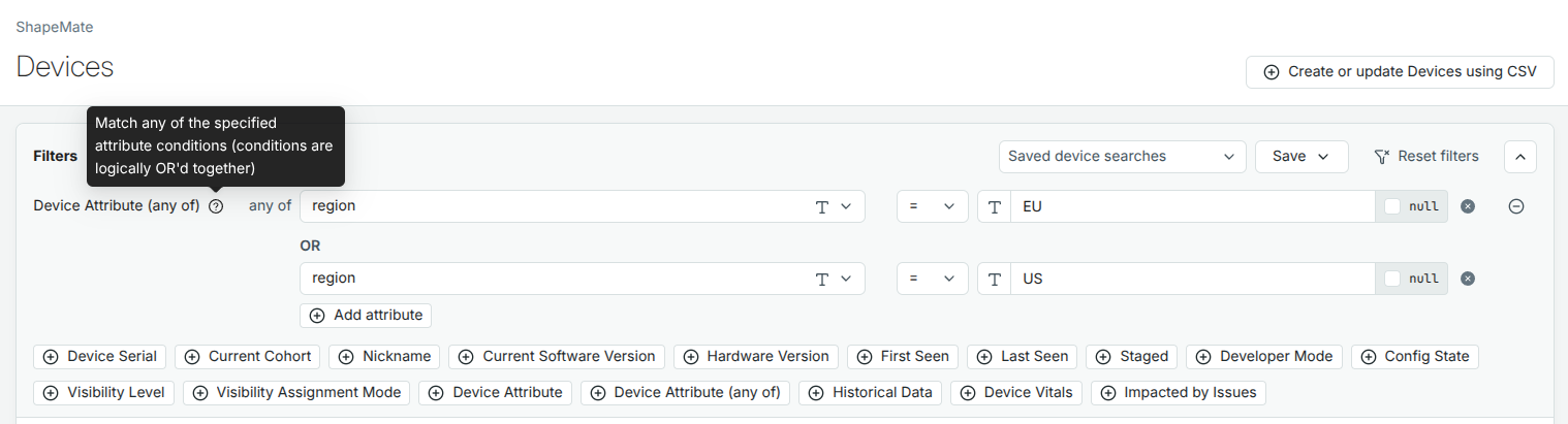 Device search by Attribute (any of) Device search by Attribute (any of)