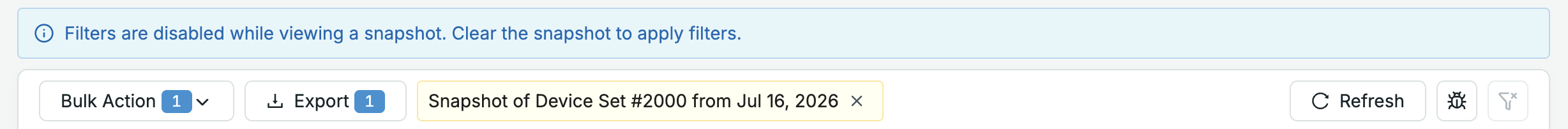 Device Set snapshot message and callout on Devices page